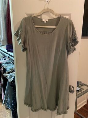 Umgee Olive Green Tassel-Trim Swing Dress